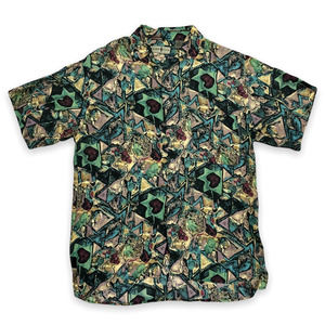 Vintage Robert Stock Silk Button Down Shirt Large Abstract Print Androgynous Top